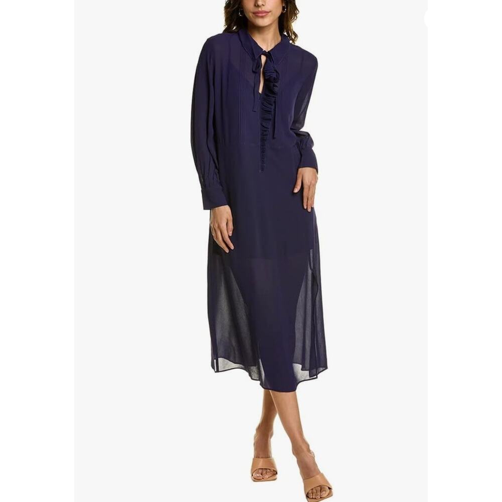 Ted Baker Women's Faithiy Asymmetric Ruffle Midi Skirt Dress Navy Size 4-6 NWT